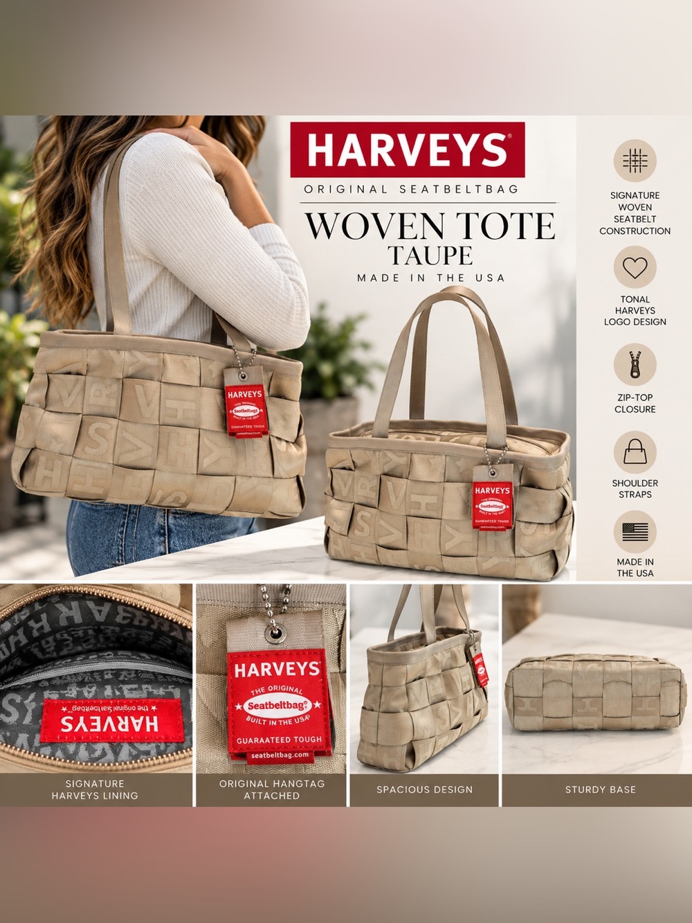 Keywords: Harveys Seatbelt Bag, Original Seatbeltbag, Harveys woven tote, taupe